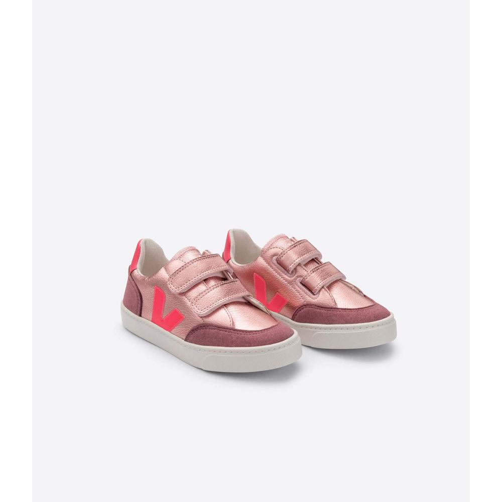 Kids' Veja V-12 CHROMEFREE Sneakers Pink | ZA 879KOR